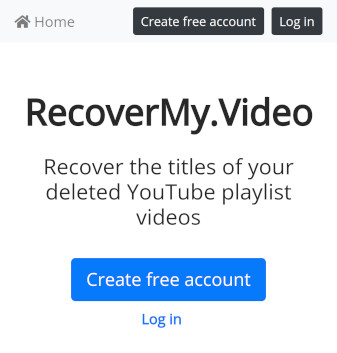 RecoverMy.Video homepage with 'create account' button