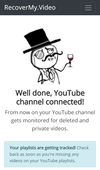 YouTube channel connected to RecoverMy.Video